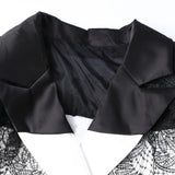 Lizzy Black Lace Patchwork Double Breasted White Blazer