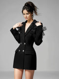 Lizzy Black Lace Patchwork Double Breasted Black Blazer