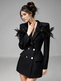 Lizzy Black Lace Patchwork Double Breasted Black Blazer