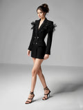 Lizzy Black Lace Patchwork Double Breasted Black Blazer