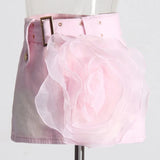 Tie Dye Flower Applique Mini Denim Skirt