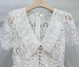 Maurine Mini White Lace Rhinestone Buttons Dress