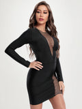 Layla Rhinestones Long Sleeve Bandage Dress