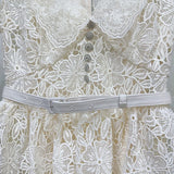 Maurine Mini White Lace Rhinestone Buttons Dress